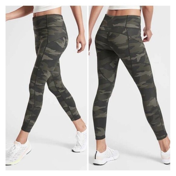 Athleta green camo leggings 7/8 pockets yoga workout exercise size small - Picture 2 of 9